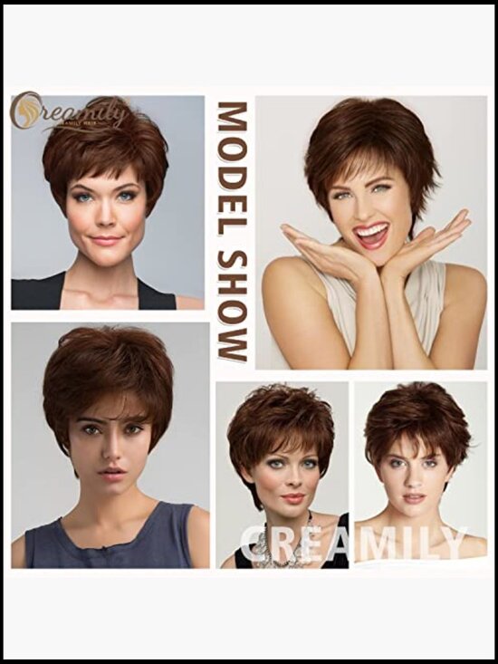 Short Pixie Cut Wigs with Bangs Layered Wavy Hair Synthetic Hair Replacement main image 5